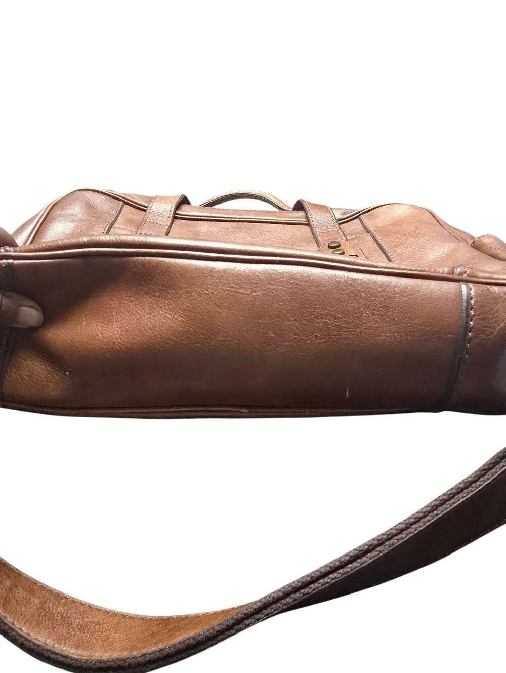 Vtg. Fossil Leather Briefcase Messenger  Computer  Adjustable Straps